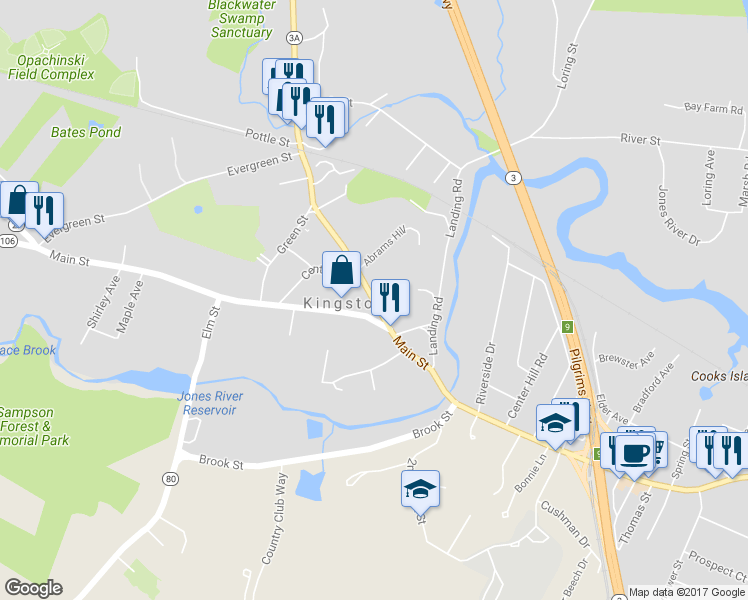 map of restaurants, bars, coffee shops, grocery stores, and more near 9 Summer Street in Kingston