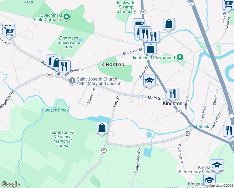 map of restaurants, bars, coffee shops, grocery stores, and more near in Kingston
