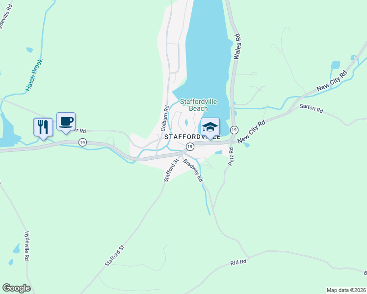 map of restaurants, bars, coffee shops, grocery stores, and more near 8 Lyons Road in Stafford