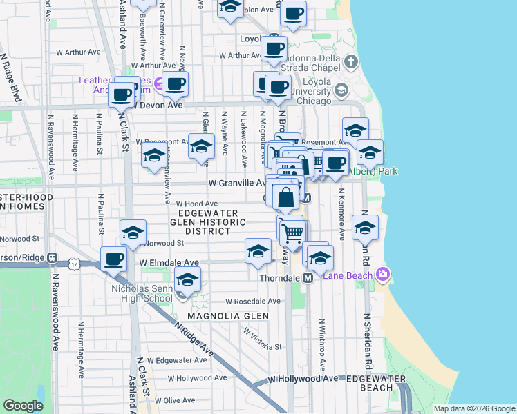 map of restaurants, bars, coffee shops, grocery stores, and more near 1222 West Hood Avenue in Chicago