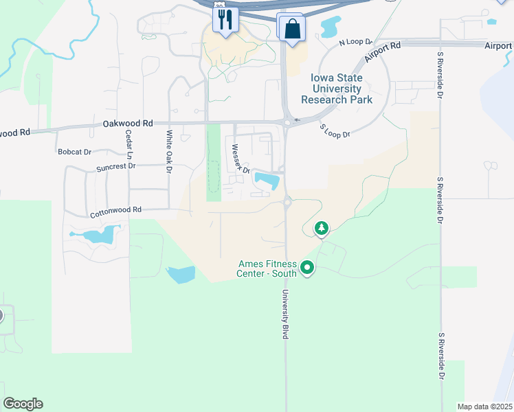 map of restaurants, bars, coffee shops, grocery stores, and more near 3100 Briarhaven Road in Ames