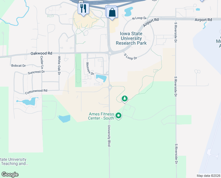 map of restaurants, bars, coffee shops, grocery stores, and more near 3536-3538 530th Avenue in Ames