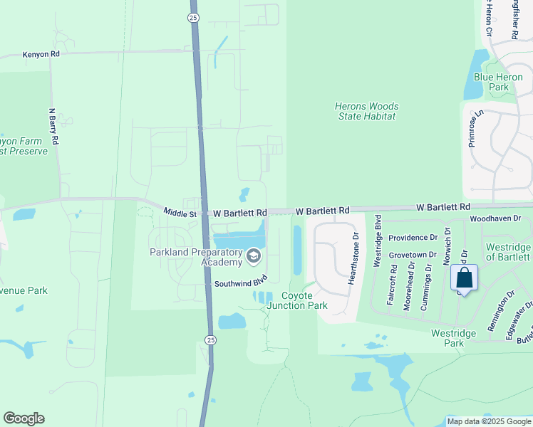 map of restaurants, bars, coffee shops, grocery stores, and more near 114 Abbott Court in Bartlett