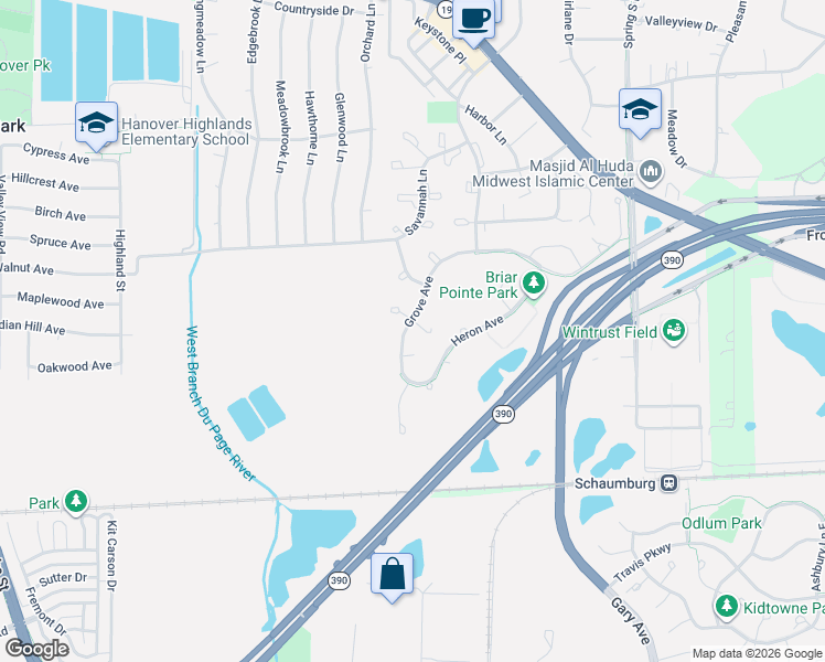 map of restaurants, bars, coffee shops, grocery stores, and more near 1974 Persimmon Court in Schaumburg