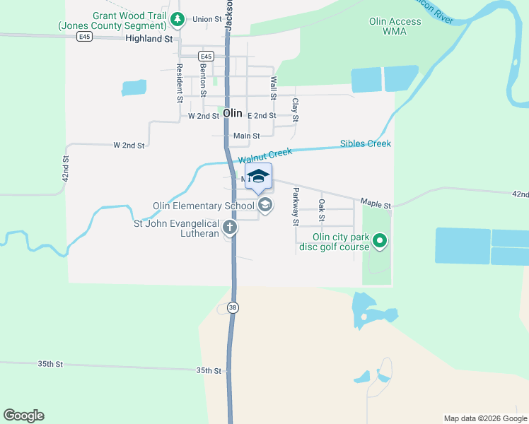 map of restaurants, bars, coffee shops, grocery stores, and more near 301-309 Trilby Street in Olin