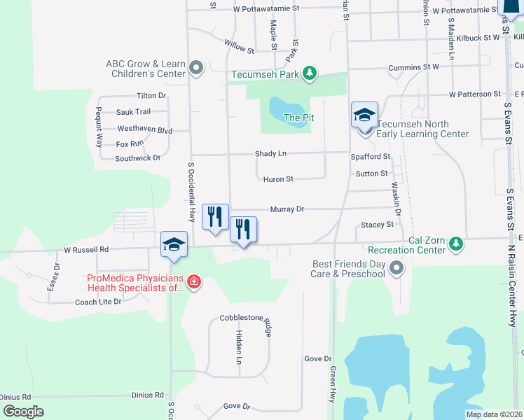 map of restaurants, bars, coffee shops, grocery stores, and more near 1005 Murray Drive in Tecumseh