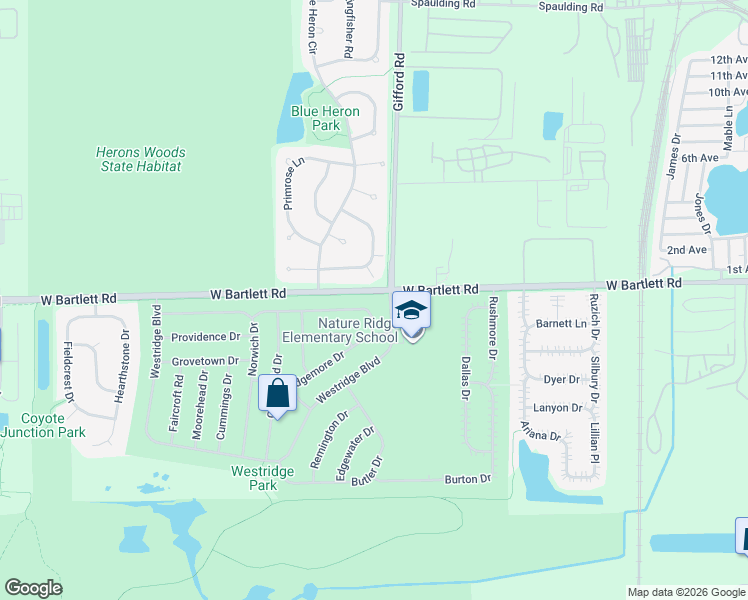 map of restaurants, bars, coffee shops, grocery stores, and more near 1932 Woodhaven Dr in Bartlett