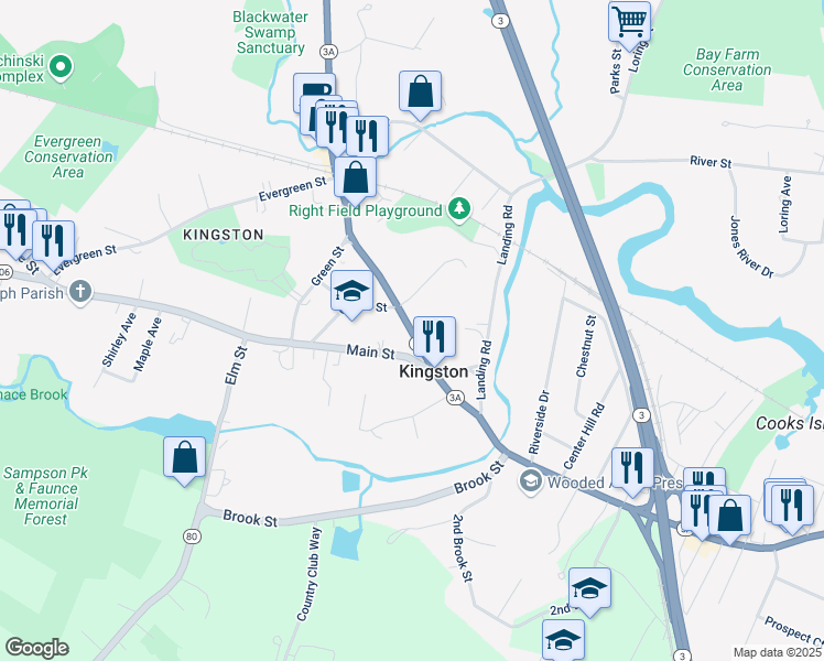 map of restaurants, bars, coffee shops, grocery stores, and more near 11 Summer Street in Kingston