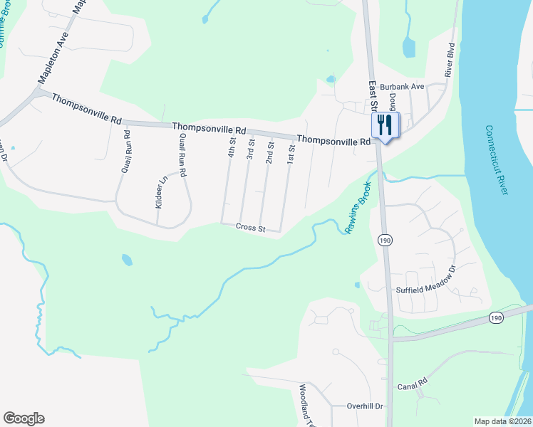 map of restaurants, bars, coffee shops, grocery stores, and more near 60 2nd Street in Suffield