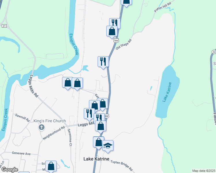 map of restaurants, bars, coffee shops, grocery stores, and more near 2071 Ulster Avenue in Lake Katrine