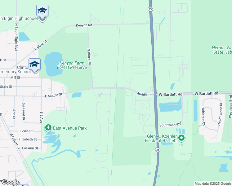 map of restaurants, bars, coffee shops, grocery stores, and more near Illinois Prairie Path - Elgin Branch in South Elgin