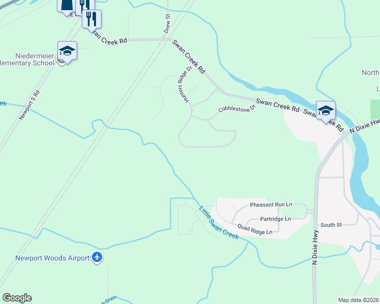 map of restaurants, bars, coffee shops, grocery stores, and more near 8163 Hunters Ridge Drive in Charter Township of Berlin