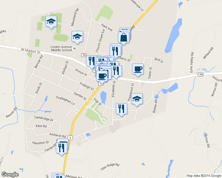map of restaurants, bars, coffee shops, grocery stores, and more near 10 Elizabeth Street in Red Hook