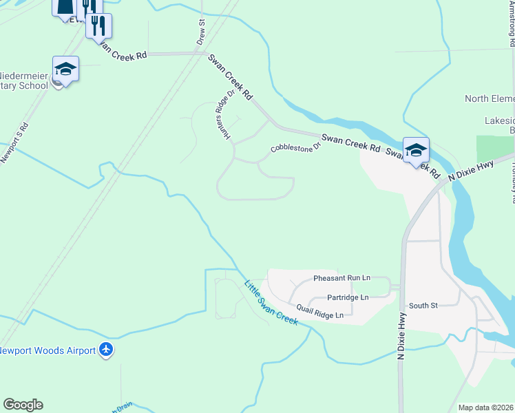 map of restaurants, bars, coffee shops, grocery stores, and more near 8094 Hunters Ridge Drive in Charter Township of Berlin