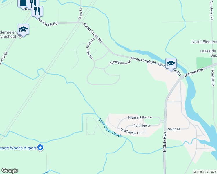 map of restaurants, bars, coffee shops, grocery stores, and more near 8094 Hunters Ridge Drive in Charter Township of Berlin