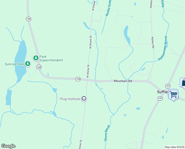 map of restaurants, bars, coffee shops, grocery stores, and more near 42 North Stone Street in Suffield