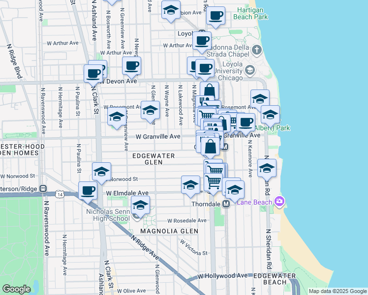map of restaurants, bars, coffee shops, grocery stores, and more near in Chicago