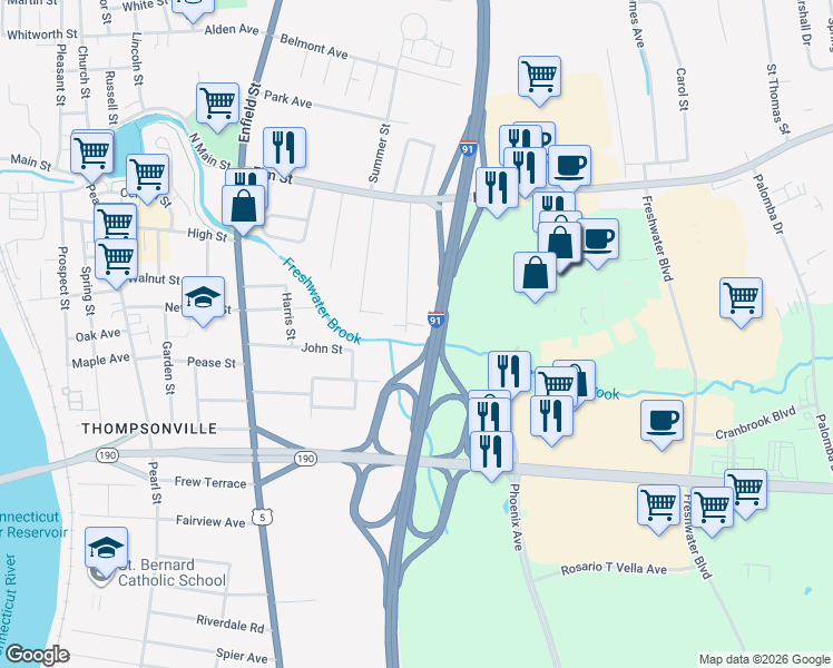 map of restaurants, bars, coffee shops, grocery stores, and more near 34 Lynch Terrace in Enfield