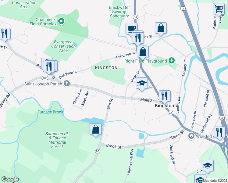 map of restaurants, bars, coffee shops, grocery stores, and more near in Kingston