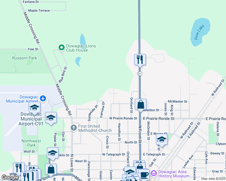 map of restaurants, bars, coffee shops, grocery stores, and more near 400 Cleveland Street in Dowagiac