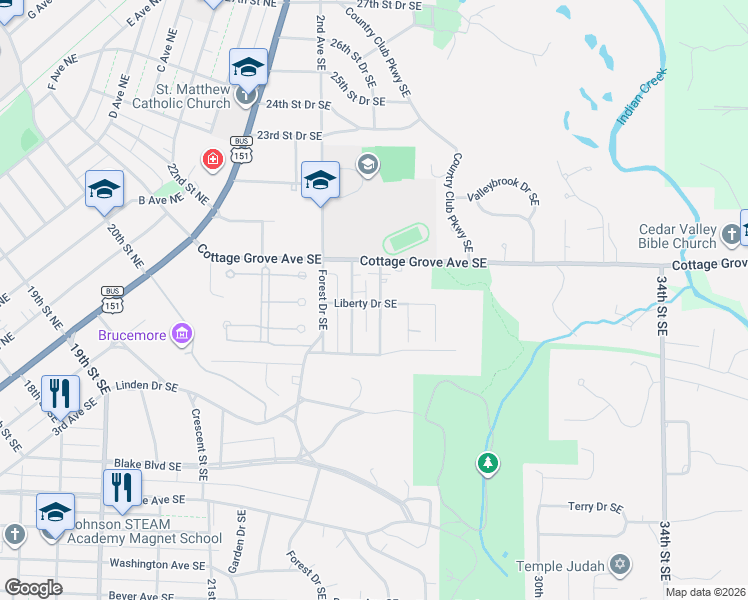 map of restaurants, bars, coffee shops, grocery stores, and more near 2057 Eastern Boulevard Southeast in Cedar Rapids