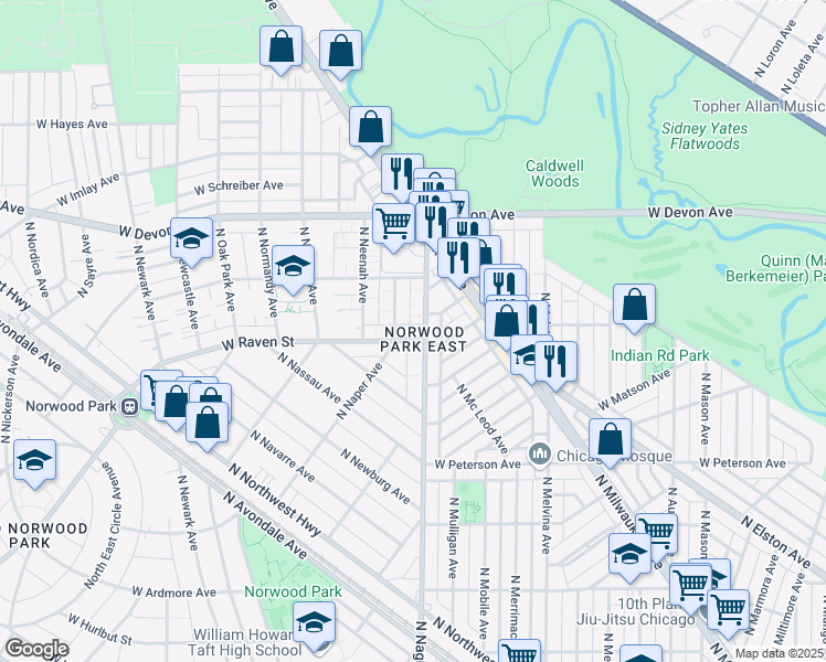 map of restaurants, bars, coffee shops, grocery stores, and more near in Chicago