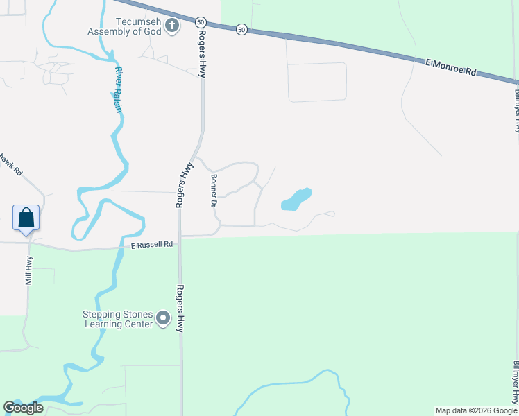 map of restaurants, bars, coffee shops, grocery stores, and more near 828 Warbonnet Drive in Tecumseh