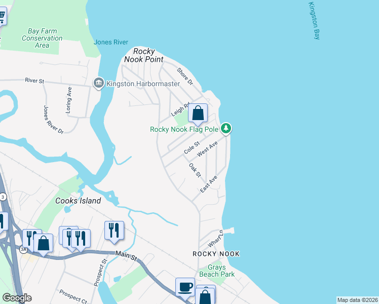 map of restaurants, bars, coffee shops, grocery stores, and more near 25 Cole Street in Kingston