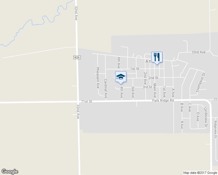 map of restaurants, bars, coffee shops, grocery stores, and more near 204 Cardinal Avenue in Atkins