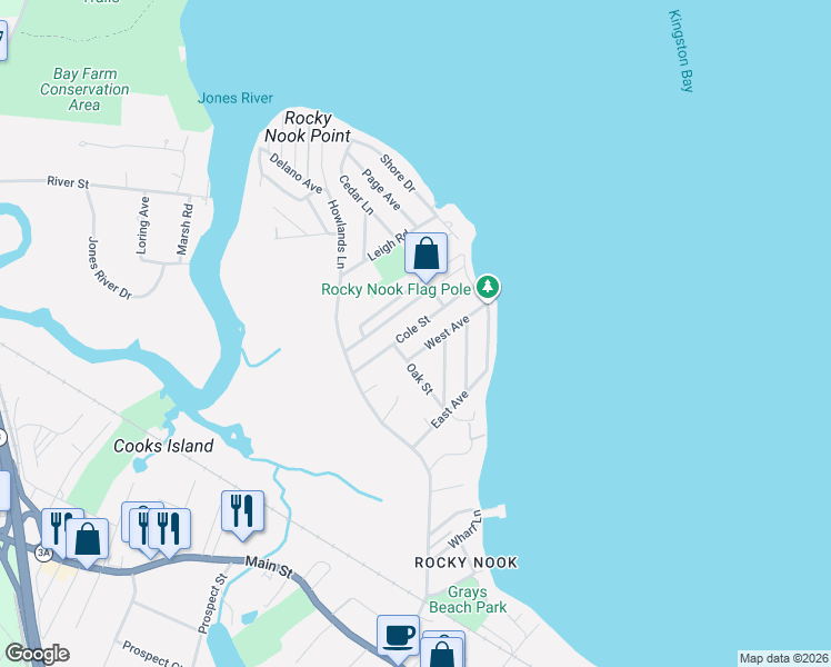 map of restaurants, bars, coffee shops, grocery stores, and more near 25 Cole Street in Kingston