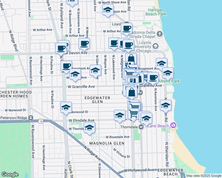 map of restaurants, bars, coffee shops, grocery stores, and more near in Chicago