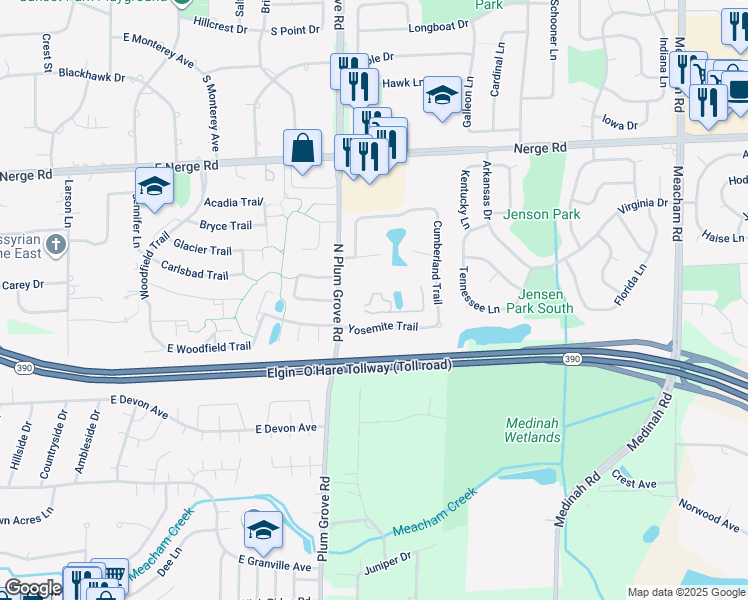 map of restaurants, bars, coffee shops, grocery stores, and more near 571 Plum Grove Road in Roselle