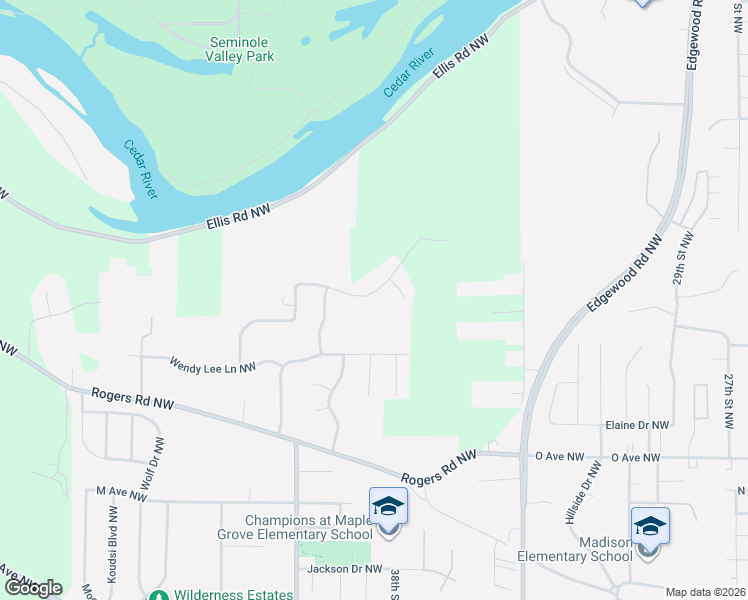 map of restaurants, bars, coffee shops, grocery stores, and more near 3931 Windfall Drive Northwest in Cedar Rapids