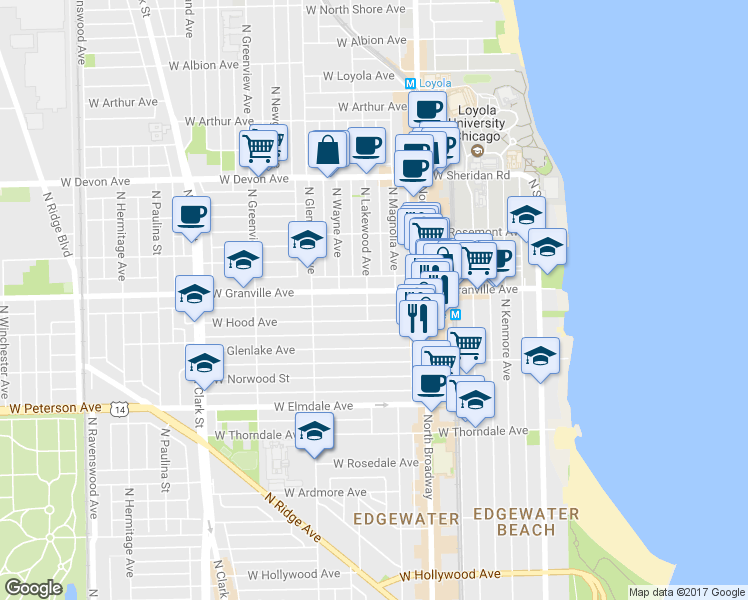 map of restaurants, bars, coffee shops, grocery stores, and more near in Chicago