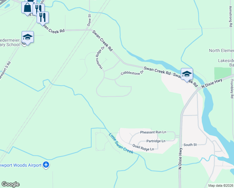 map of restaurants, bars, coffee shops, grocery stores, and more near 8094 Hunters Ridge Drive in Charter Township of Berlin