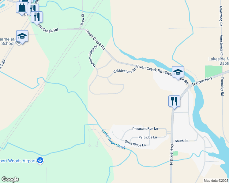 map of restaurants, bars, coffee shops, grocery stores, and more near 8094 Hunters Ridge Drive in Charter Township of Berlin
