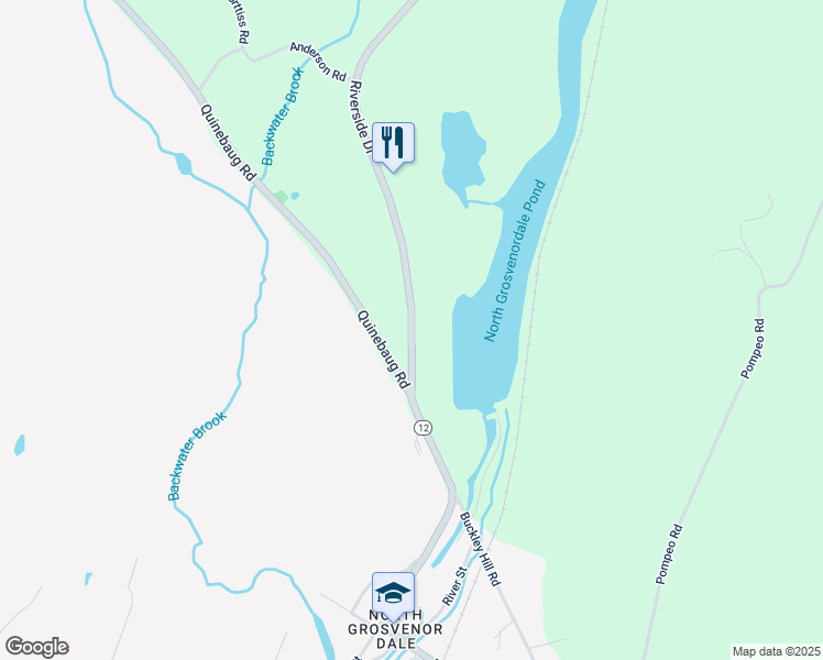 map of restaurants, bars, coffee shops, grocery stores, and more near 1071 Riverside Dr in Thompson