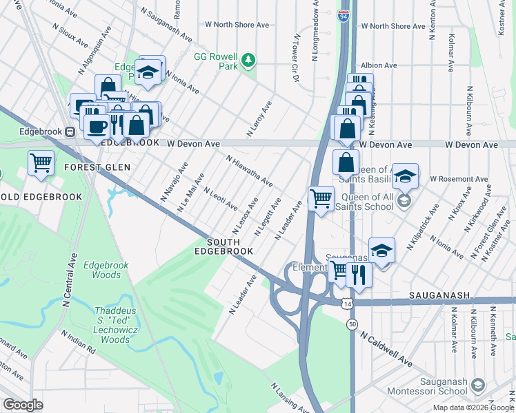 map of restaurants, bars, coffee shops, grocery stores, and more near 6201 North Lenox Avenue in Chicago