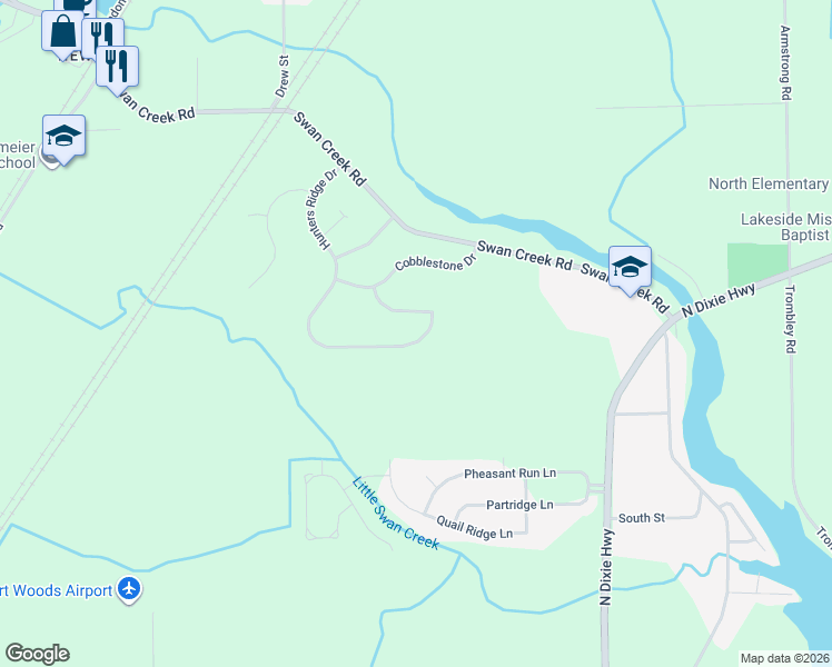 map of restaurants, bars, coffee shops, grocery stores, and more near 8082 Hunters Ridge Drive in Charter Township of Berlin