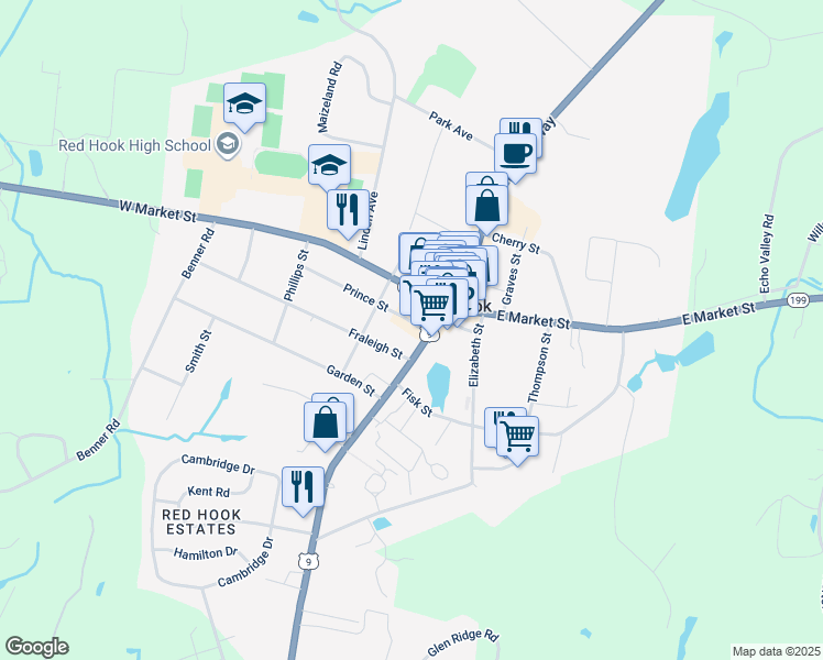 map of restaurants, bars, coffee shops, grocery stores, and more near 6 Prince Street in Red Hook