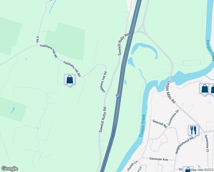 map of restaurants, bars, coffee shops, grocery stores, and more near 2143 Sawkill-Ruby Rd in Lake Katrine