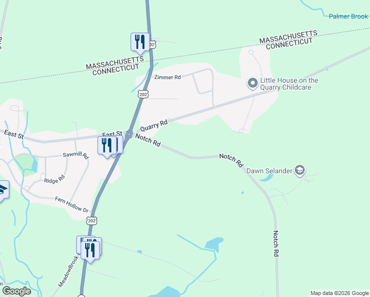 map of restaurants, bars, coffee shops, grocery stores, and more near 165 Notch Road in Granby