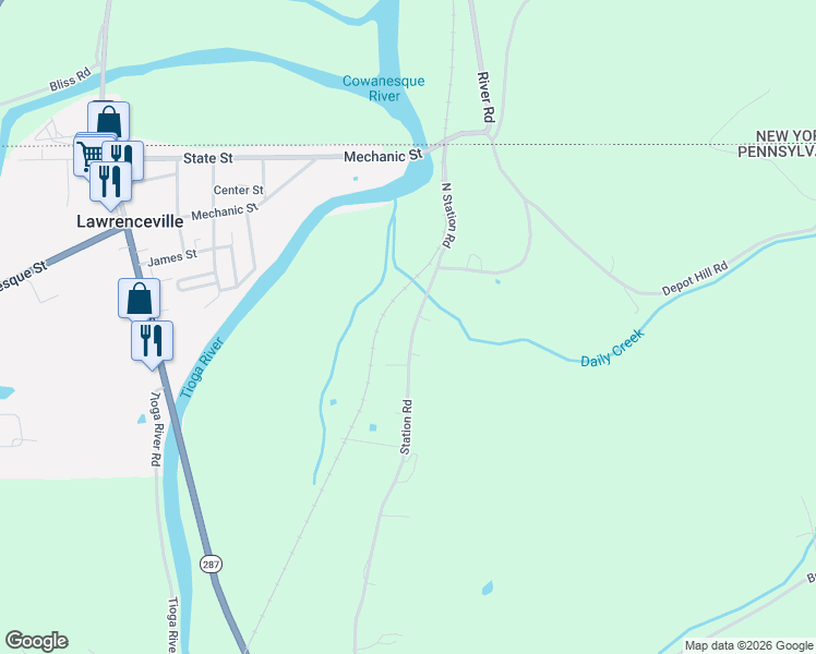 map of restaurants, bars, coffee shops, grocery stores, and more near Station Road in Lawrenceville