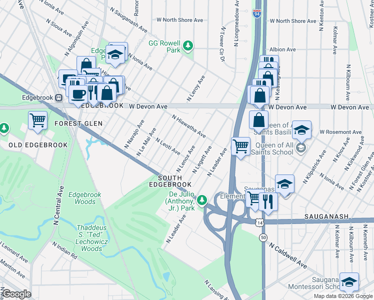 map of restaurants, bars, coffee shops, grocery stores, and more near 6201 North Lenox Avenue in Chicago