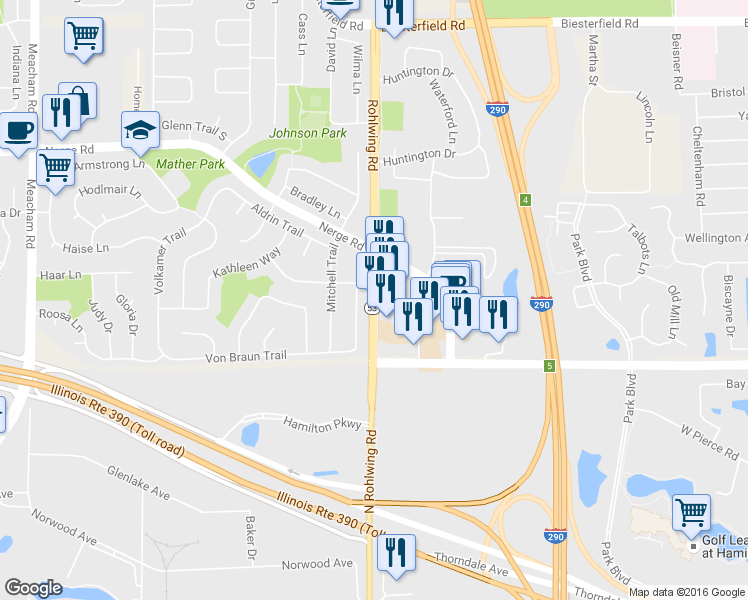 map of restaurants, bars, coffee shops, grocery stores, and more near 1069 Rohlwing Rd in Elk Grove Village