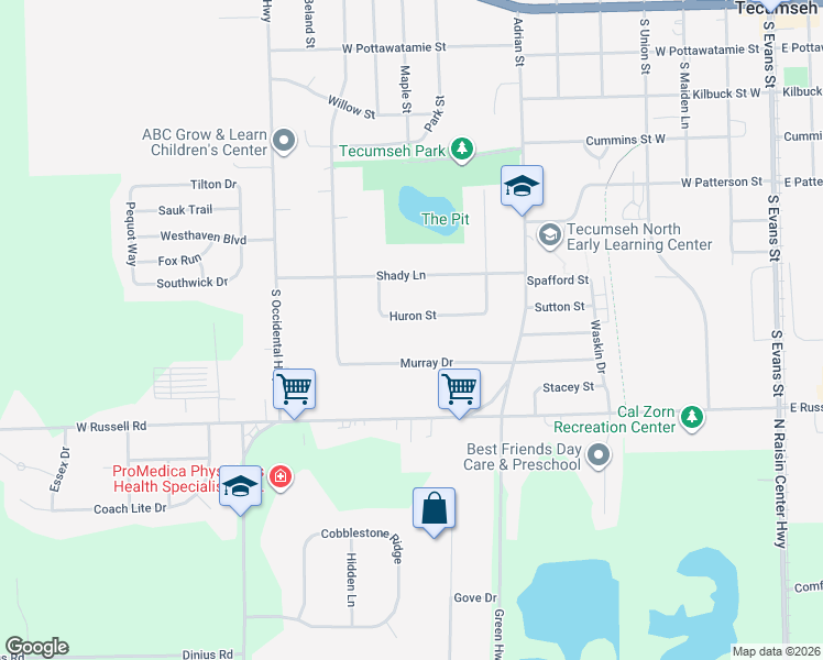 map of restaurants, bars, coffee shops, grocery stores, and more near 1005 Murray Drive in Tecumseh