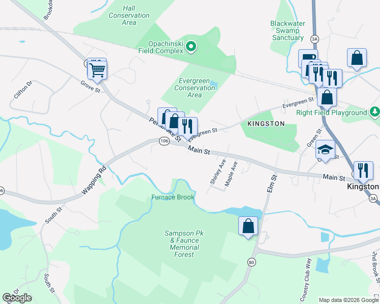 map of restaurants, bars, coffee shops, grocery stores, and more near 280 Main Street in Kingston