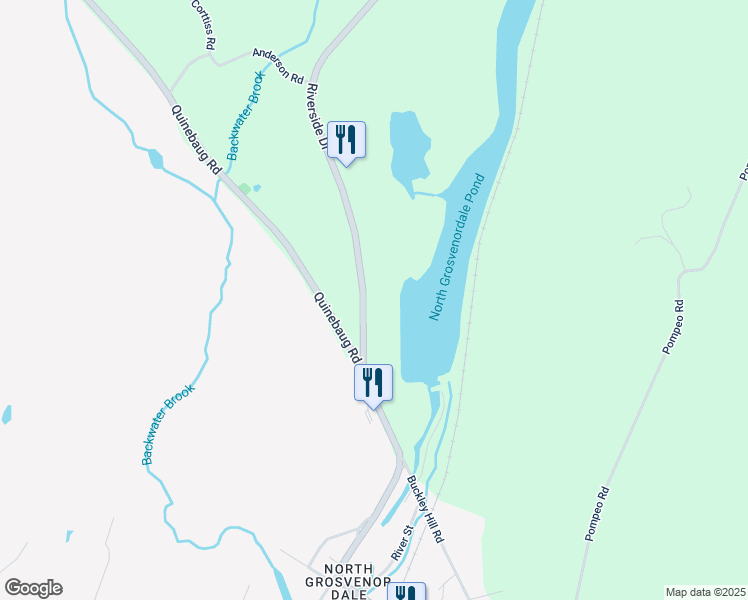 map of restaurants, bars, coffee shops, grocery stores, and more near 1071 Riverside Drive in Thompson