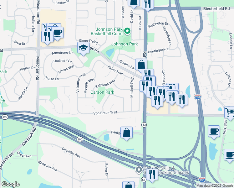 map of restaurants, bars, coffee shops, grocery stores, and more near 1452 Worden Way in Elk Grove Village