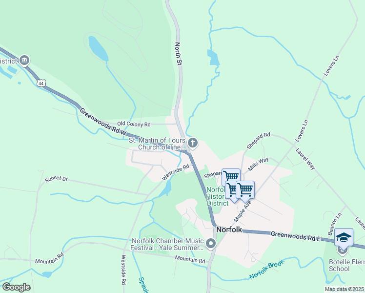 map of restaurants, bars, coffee shops, grocery stores, and more near Memorial Green Road in Norfolk